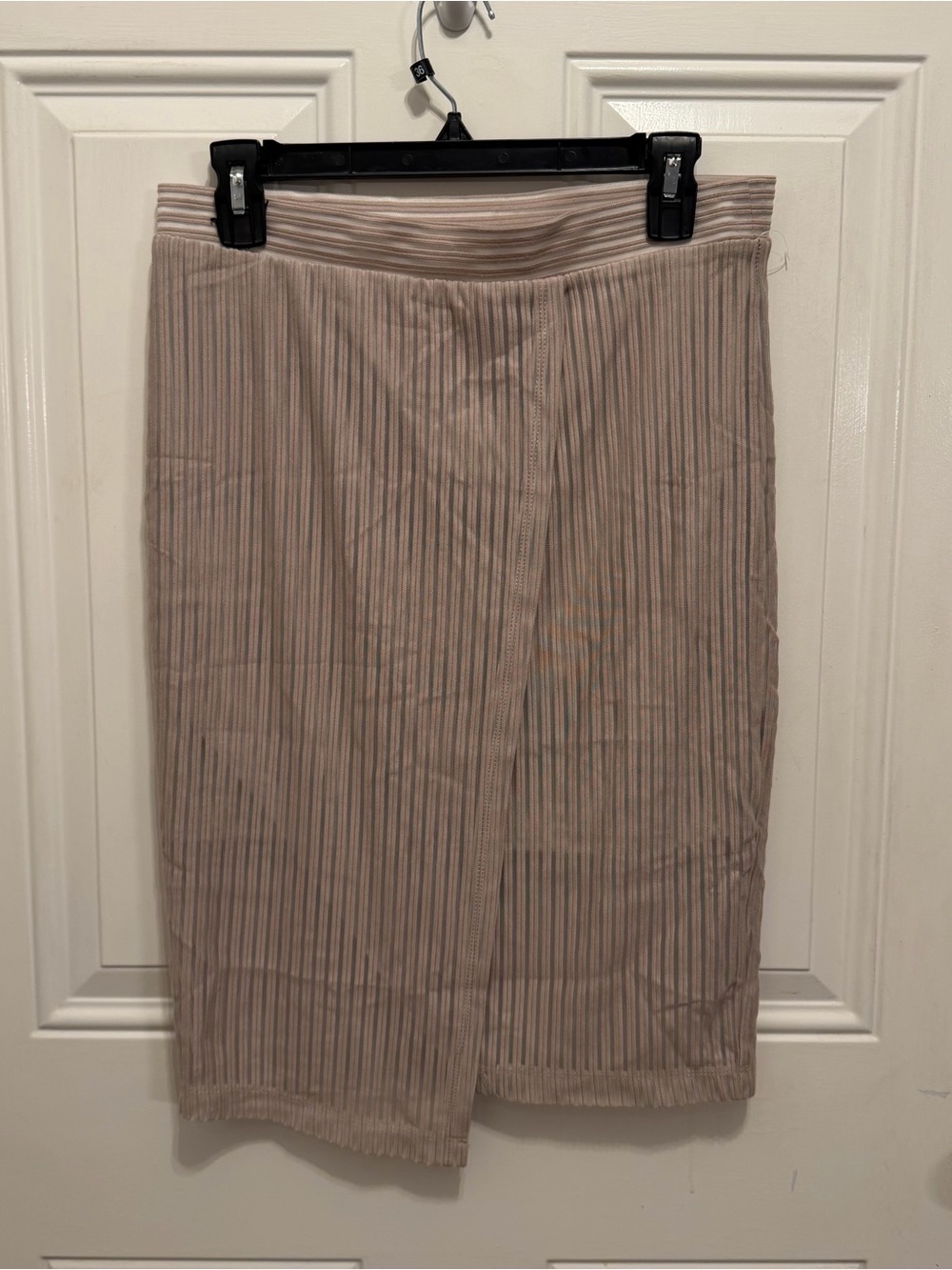 attention Ribbed Pleated Pencil Skirt in Light Beige